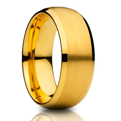Tungsten Wedding Ring - Yellow Gold Tungsten Ring - 8mm Ring - 6mm Ring - Brush Tungsten Ring