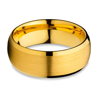 Tungsten Wedding Ring - Yellow Gold Tungsten Ring - 8mm Ring - 6mm Ring - Brush Tungsten Ring