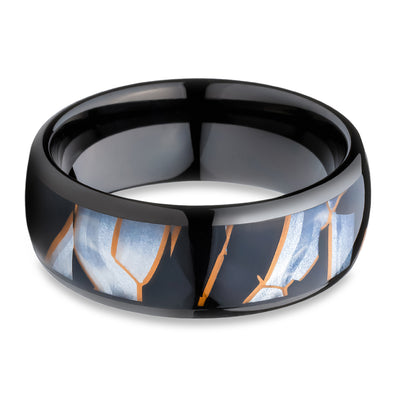 Capiz Tungsten Wedding Ring - Black Tungsten Ring - 8mm Wedding Ring - Engagement Ring
