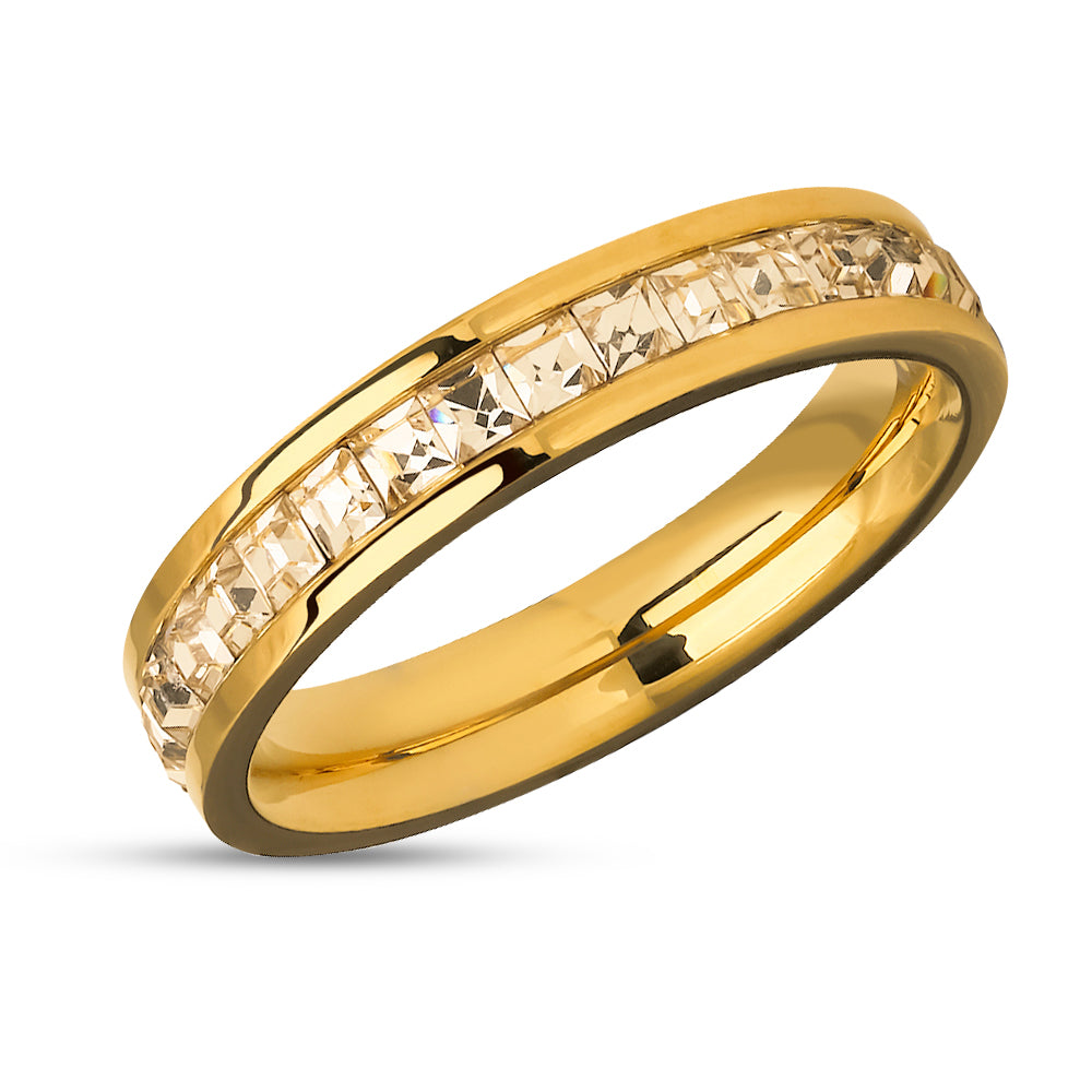 4mm Wedding Ring - CZ Wedding Ring - Titanium Wedding Ring - 18K Yellow Gold - Wedding Band