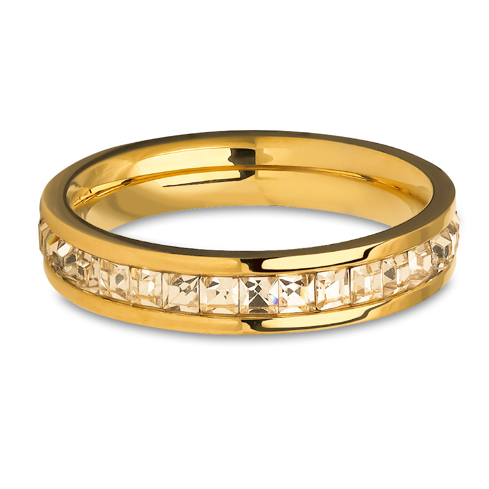 4mm Wedding Ring - CZ Wedding Ring - Titanium Wedding Ring - 18K Yellow Gold - Wedding Band