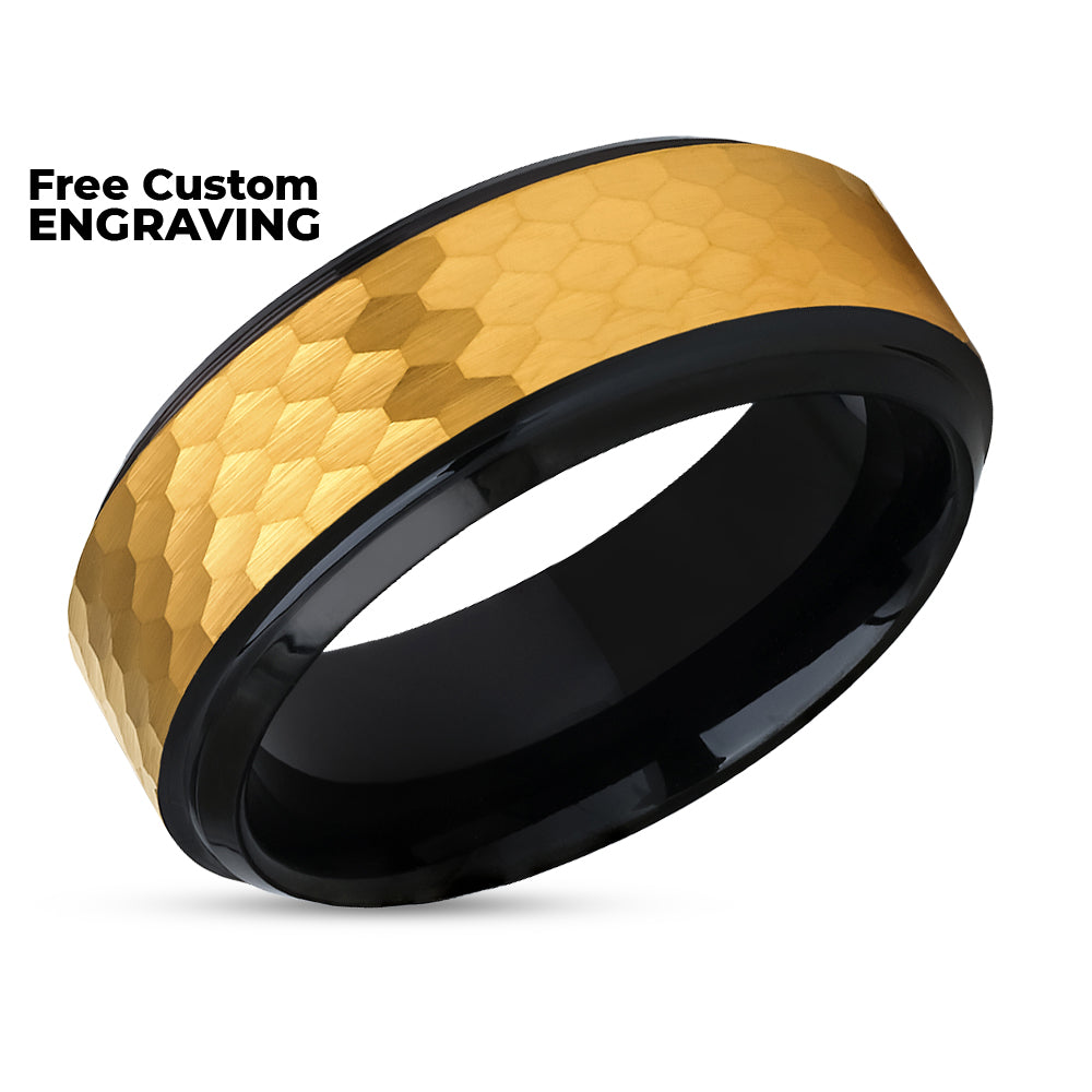 Black Wedding Ring - Yellow Gold Tungsten Ring - 8mm Wedding Ring - Tungsten Carbide Ring