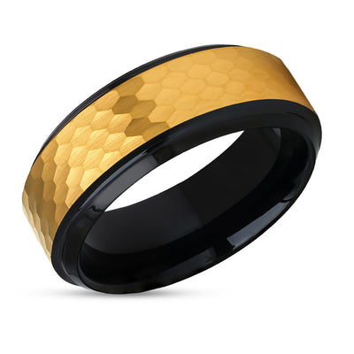 Black Wedding Ring - Yellow Gold Tungsten Ring - 8mm Wedding Ring - Tungsten Carbide Ring