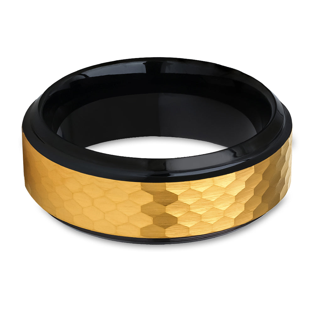 Black Wedding Ring - Yellow Gold Tungsten Ring - 8mm Wedding Ring - Tungsten Carbide Ring