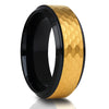 Black Wedding Ring - Yellow Gold Tungsten Ring - 8mm Wedding Ring - Tungsten Carbide Ring