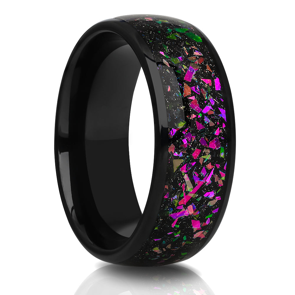 Purple Wedding Ring - Black Wedding Ring - Tungsten Wedding Band - 8mm Ring - Abalone Ring
