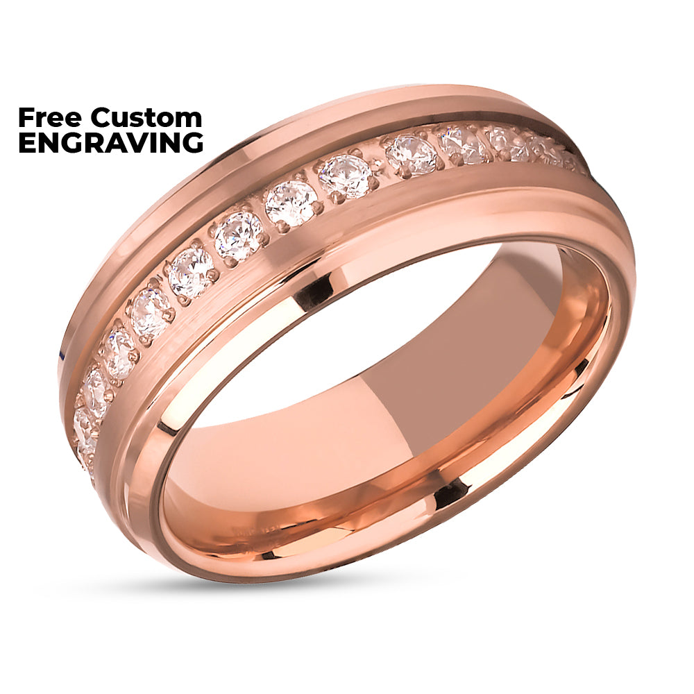 Rose Gold Wedding Ring - Rose Gold Tungsten Ring - 8mm Wedding Ring - Man's Wedding Ring