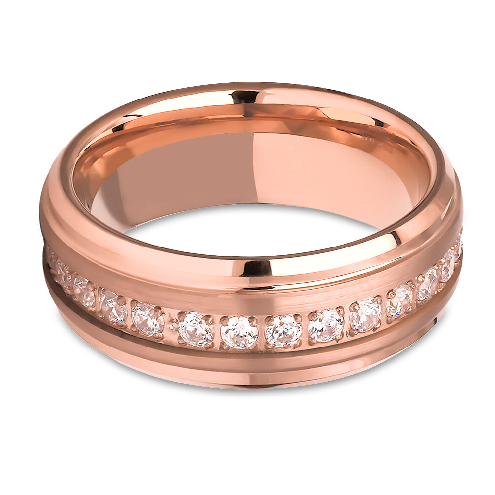 Rose Gold Wedding Ring - Rose Gold Tungsten Ring - 8mm Wedding Ring - Man's Wedding Ring