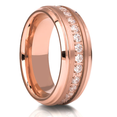 Rose Gold Wedding Ring - Rose Gold Tungsten Ring - 8mm Wedding Ring - Man's Wedding Ring