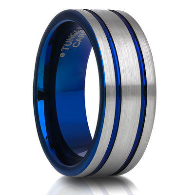 Blue Tungsten Wedding Ring - 8mm Wedding Ring - Tungsten Carbide Ring - Blue Wedding Ring