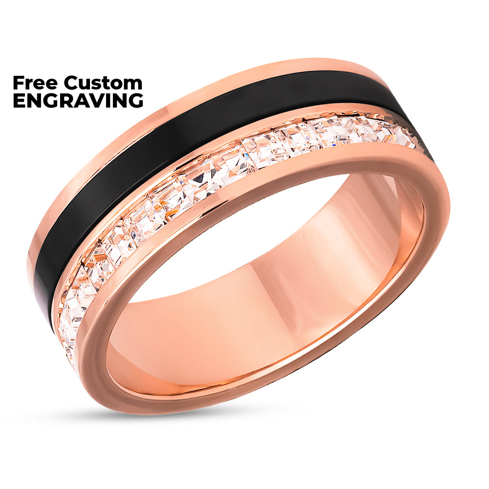 Titanium Wedding Ring - Rose Gold Wedding Ring - Titanium Wedding Band - CZ Wedding Ring