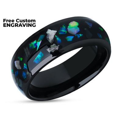 Black Tungsten Wedding Ring - Abalone Wedding Ring - 8mm Wedding Ring - Black Wedding Ring