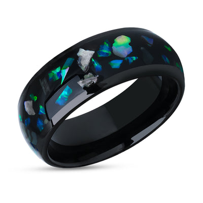 Black Tungsten Wedding Ring - Abalone Wedding Ring - 8mm Wedding Ring - Black Wedding Ring