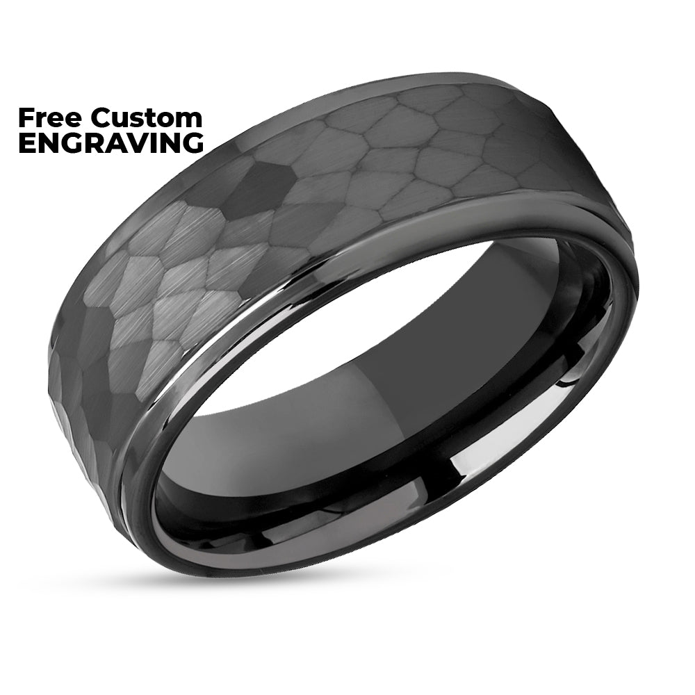 Gunmetal Wedding Ring - Gunmetal Tungsten Ring - 8mm Wedding Ring - Hammered Ring