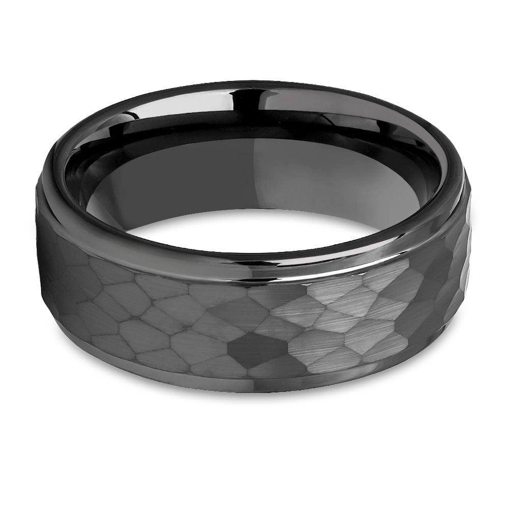 Gunmetal Wedding Ring - Gunmetal Tungsten Ring - 8mm Wedding Ring - Hammered Ring