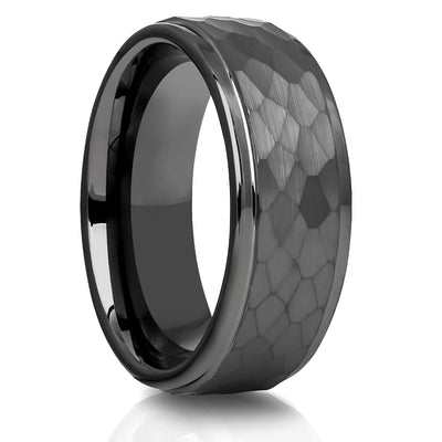 Gunmetal Wedding Ring - Gunmetal Tungsten Ring - 8mm Wedding Ring - Hammered Ring