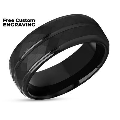 Black Tungsten Wedding Ring - Hammered Wedding Ring - Black Tungsten Wedding Band  - 8mm