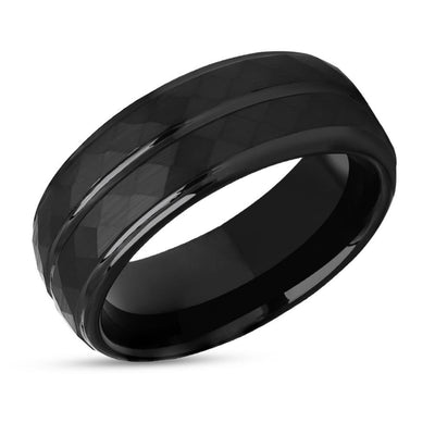 Black Tungsten Wedding Ring - Hammered Wedding Ring - Black Tungsten Wedding Band  - 8mm