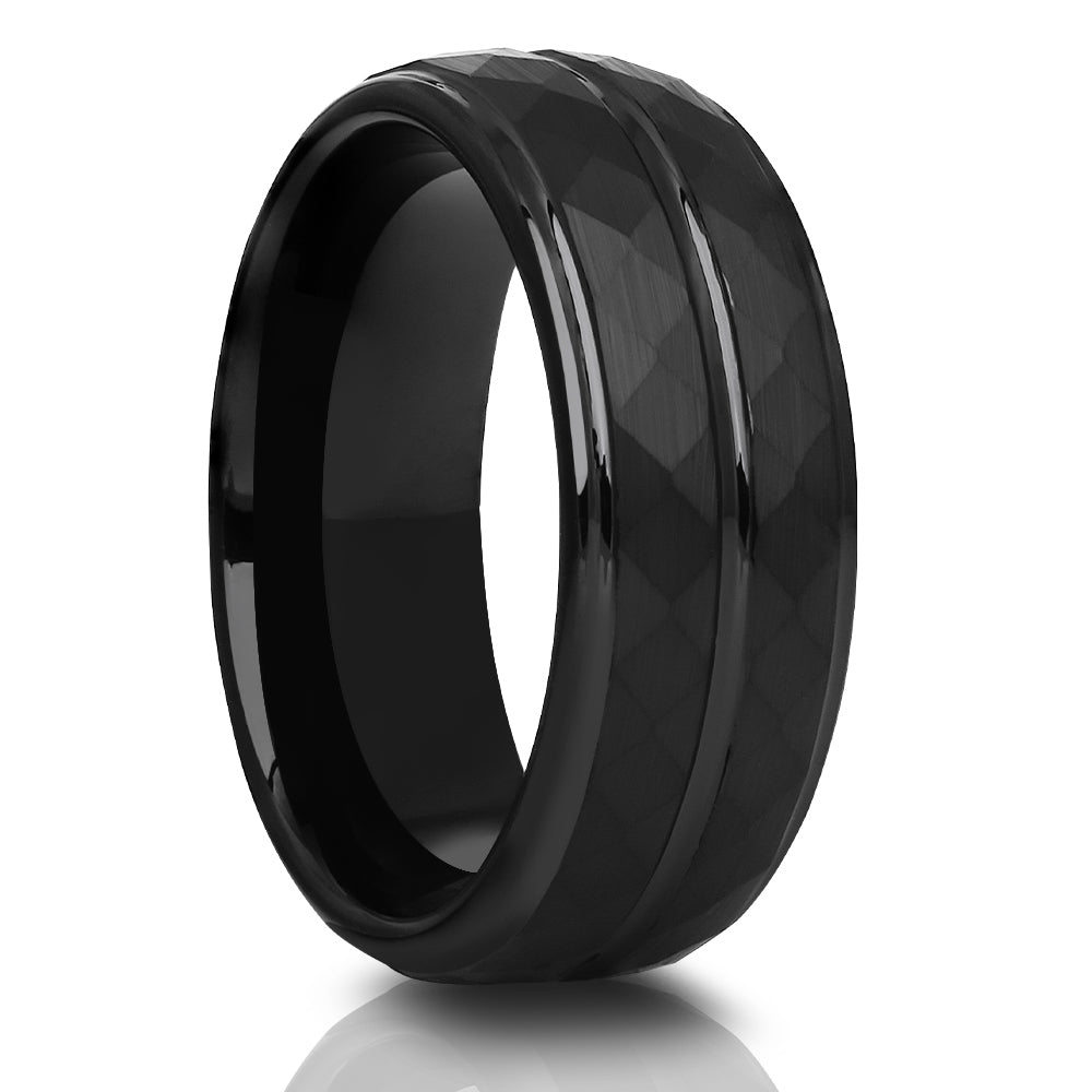 Black Tungsten Wedding Ring - Hammered Wedding Ring - Black Tungsten Wedding Band  - 8mm