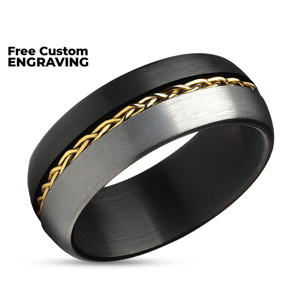 Black Wedding Band - Braid Wedding Ring - Yellow Gold Wedding Band - Tungsten Ring