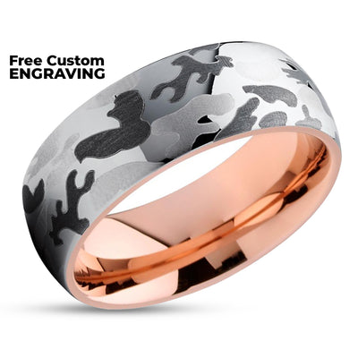 Rose Gold Tungsten - Camouflage Ring - Tungsten Wedding Band - Camo Ring