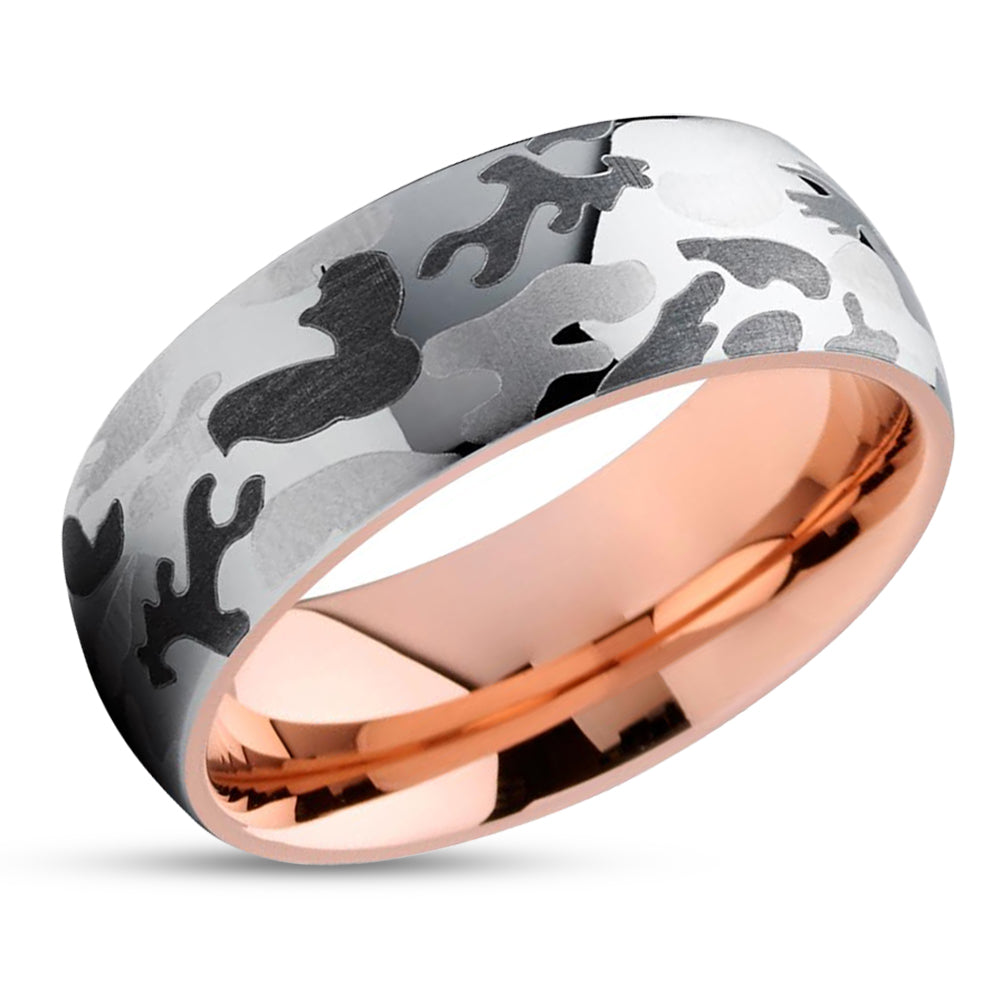 Rose Gold Tungsten - Camouflage Ring - Tungsten Wedding Band - Camo Ring