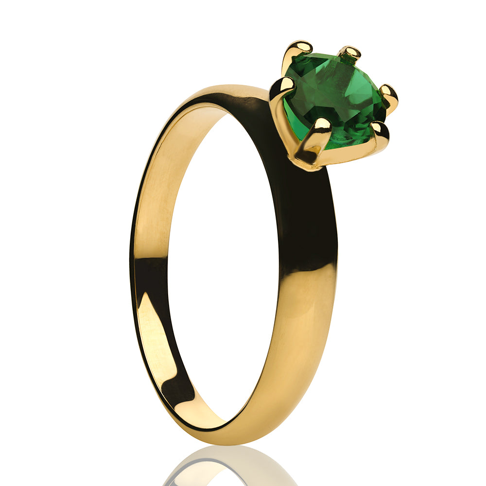 Ladies CZ Wedding Ring - Solitaire Wedding Ring - Yellow Gold Solitaire Ring - Emerald Ring