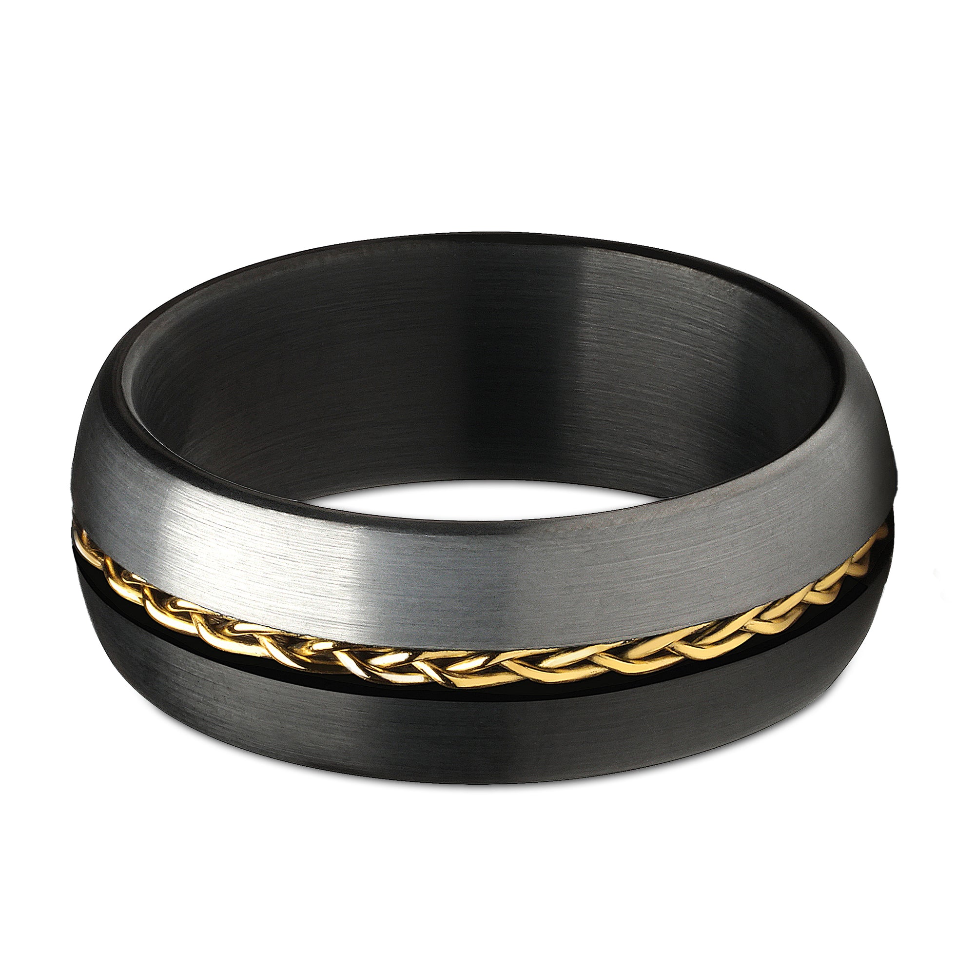 Black Wedding Band - Braid Wedding Ring - Yellow Gold Wedding Band - Tungsten Ring