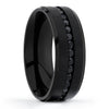 8MM Black Titanium Ring - Black CZ Ring - Titanium Wedding Band - Black Titanium Rings