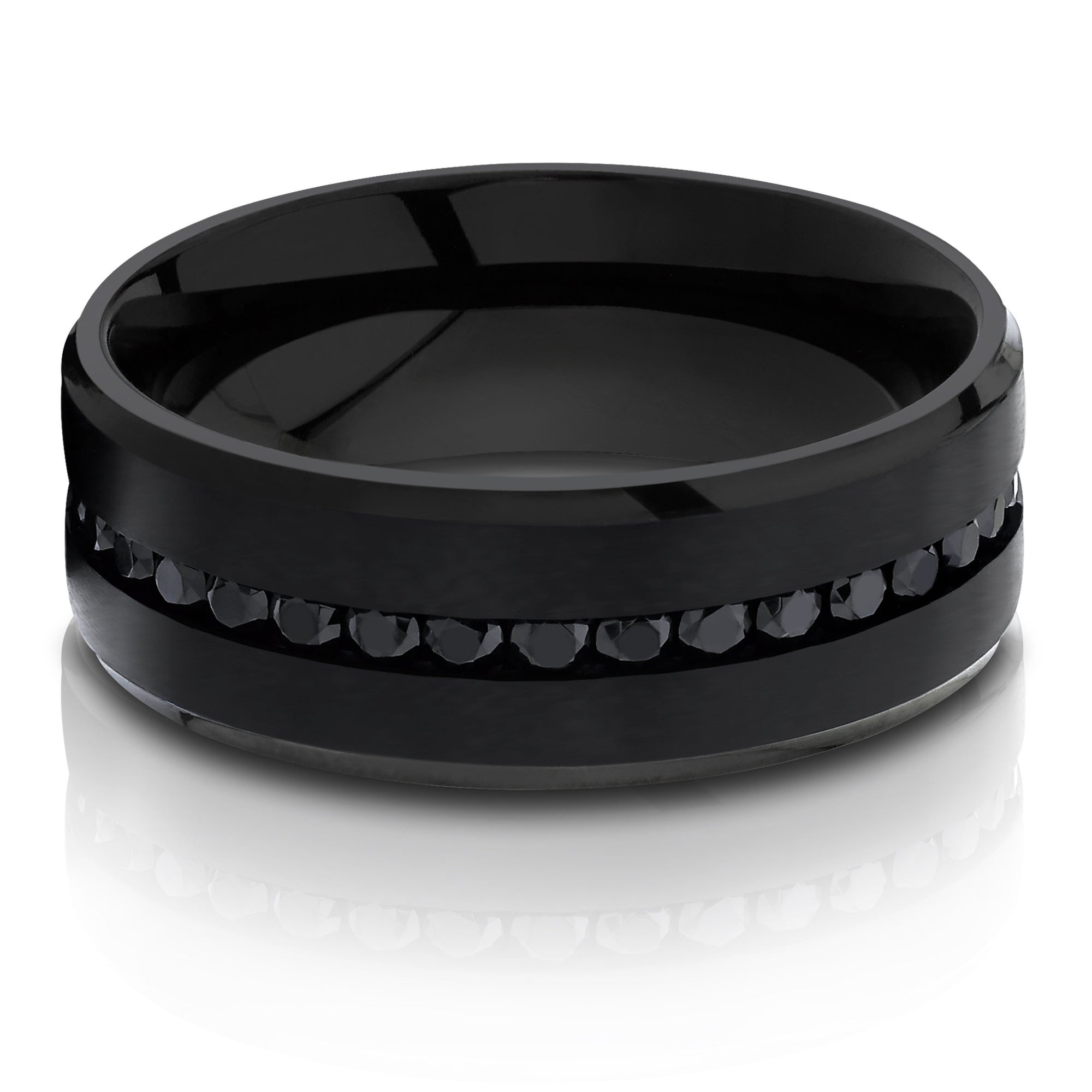 8MM Black Titanium Ring - Black CZ Ring - Titanium Wedding Band - Black Titanium Rings