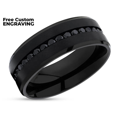 8MM Black Titanium Ring - Black CZ Ring - Titanium Wedding Band - Black Titanium Rings