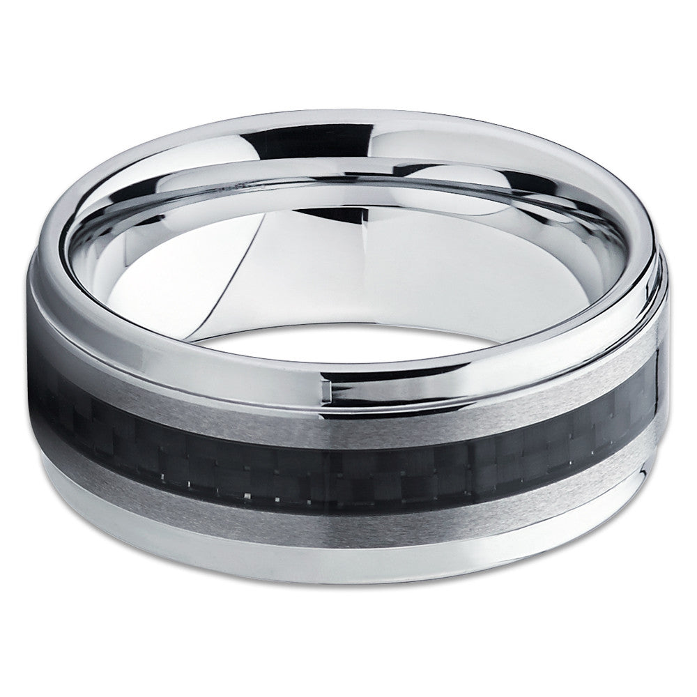 Tungsten Wedding Band - Carbon Fiber Ring - Silver Tungsten Band - Clean Casting Jewelry