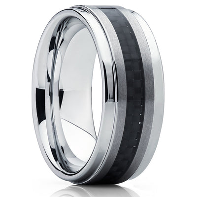 Tungsten Wedding Band - Carbon Fiber Ring - Silver Tungsten Band - Clean Casting Jewelry