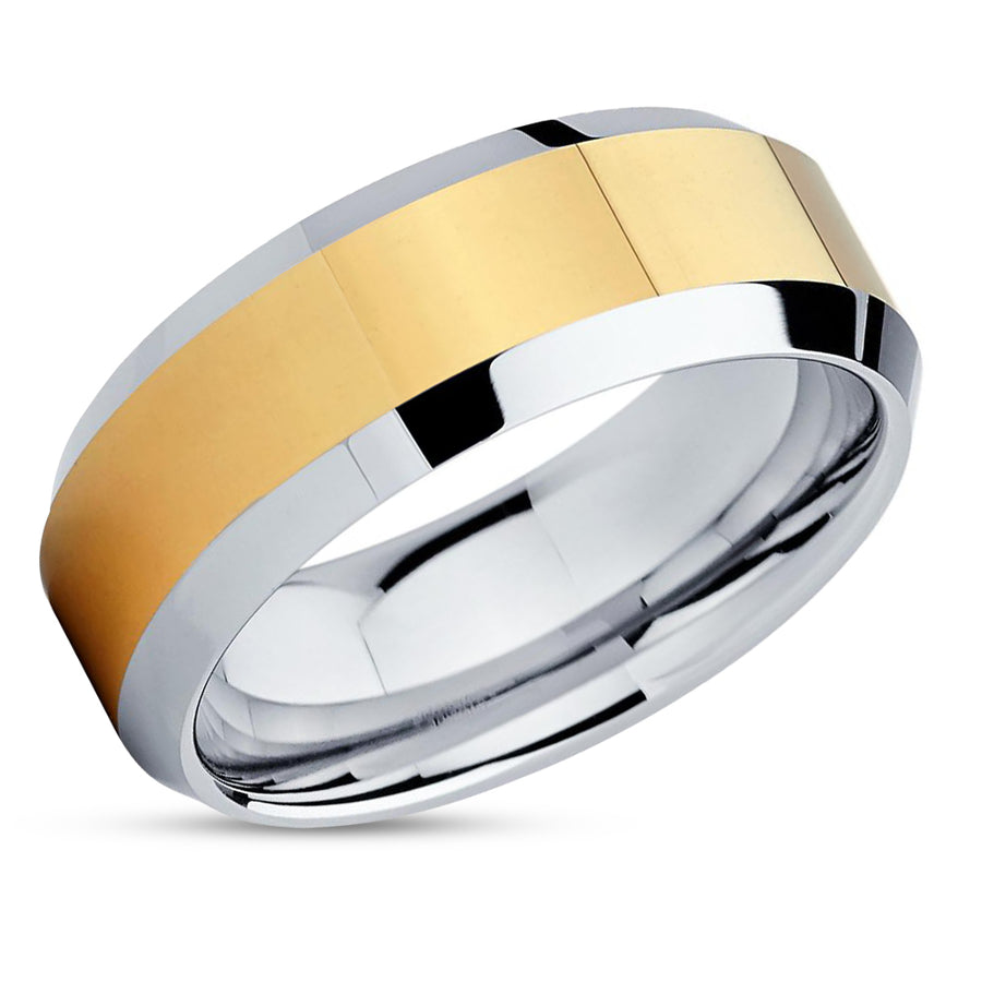 Tungsten Wedding Band - Yellow Gold Tungsten Ring - Yellow Gold Tungsten Band