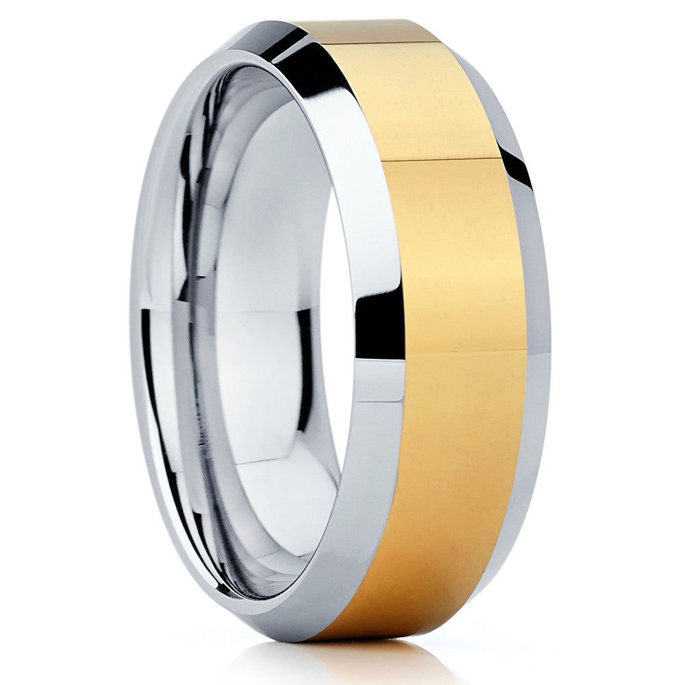 Tungsten Wedding Band - Yellow Gold Tungsten Ring - Yellow Gold Tungsten Band - Clean Casting Jewelry