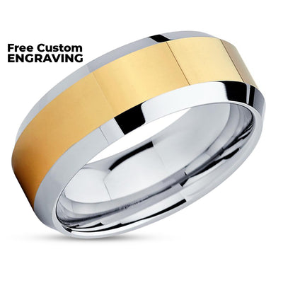Tungsten Wedding Band - Yellow Gold Tungsten Ring - Yellow Gold Tungsten Band