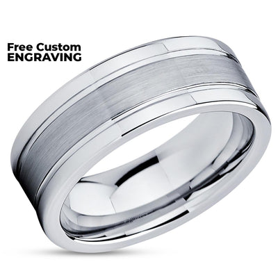 Tungsten Wedding Ring - 8mm Wedding Band - Silver Tungsten Ring - Tungsten Carbide