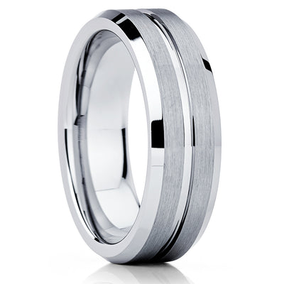 Silver Tungsten Ring - Gray Tungsten Ring - Brush Tungsten Ring - Beveled Ring - Clean Casting Jewelry
