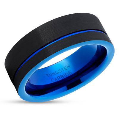 Black Wedding Ring - Blue Wedding Band - Tungsten Wedding Ring - Unique Ring
