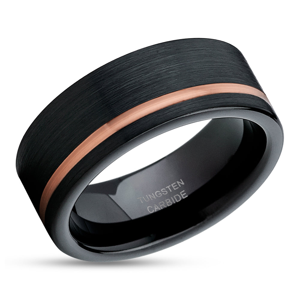 Rose Gold Tungsten Ring - Black Wedding Ring - Rose Gold Wedding Band - Ring