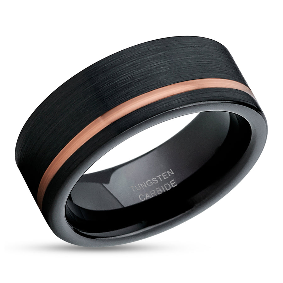 Rose Gold Tungsten Ring - Black Wedding Ring - Rose Gold Wedding Band - Ring
