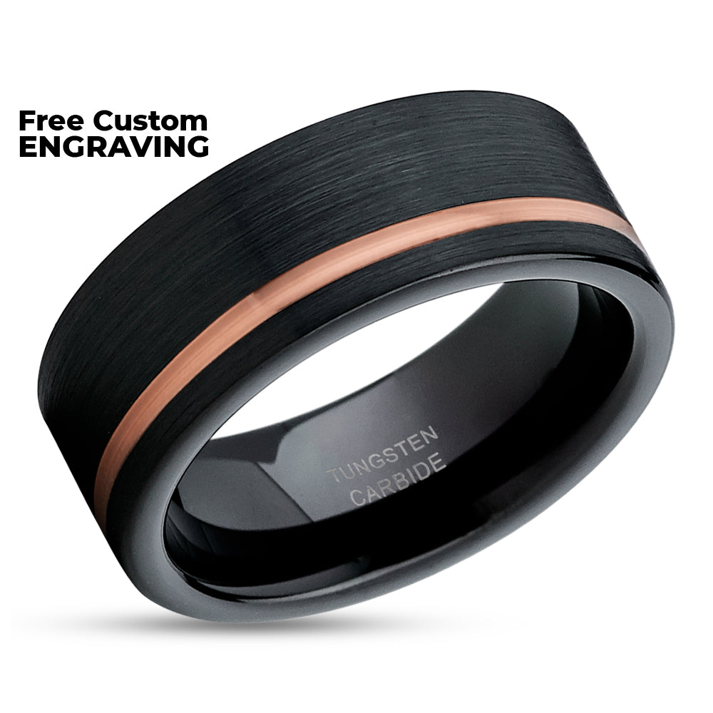 Rose Gold Tungsten Ring - Black Wedding Ring - Rose Gold Wedding Band - Ring