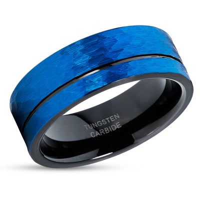 Black Wedding Ring - Blue Tungsten Ring - Tungsten Carbide Ring - Blue Ring - Band