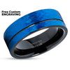 Black Wedding Ring - Blue Tungsten Ring - Tungsten Carbide Ring - Blue Ring - Band