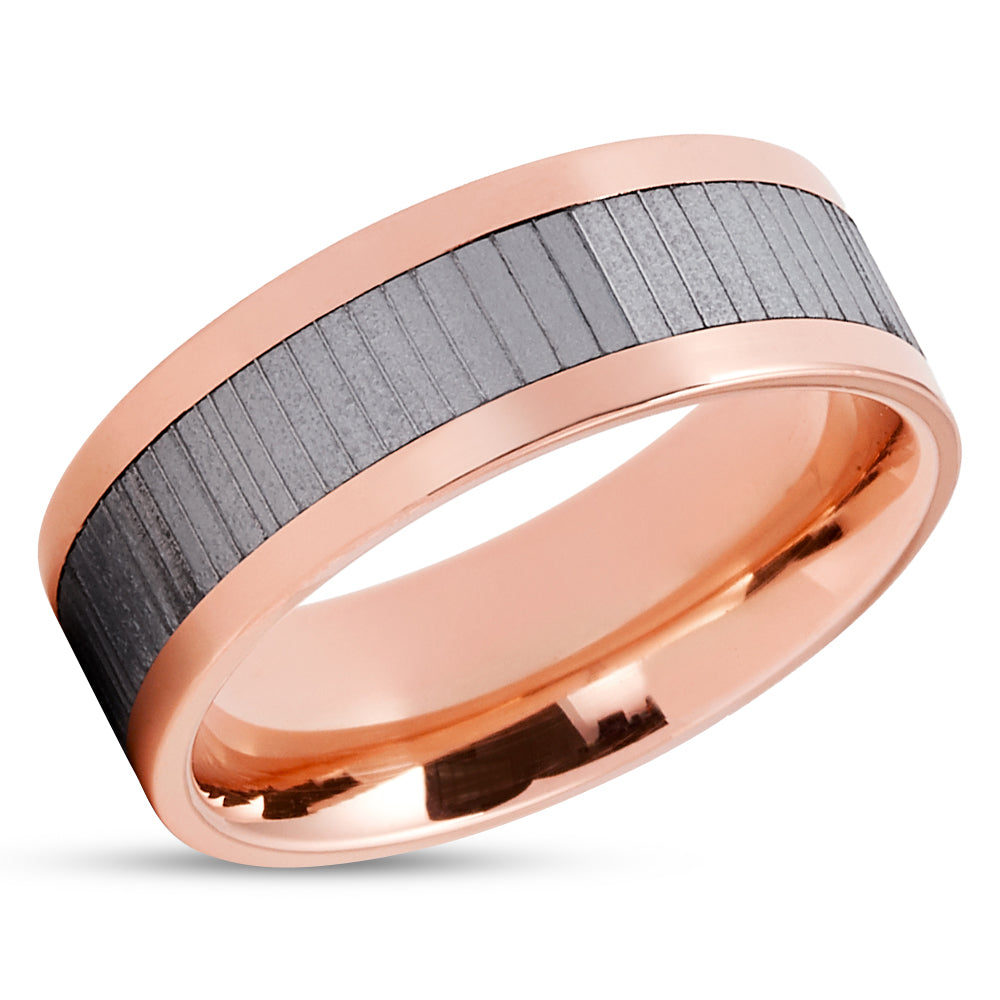 Damascus Wedding Ring - Damascus Wedding Band - Rose Gold Ring - Anniversary - 14k