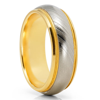 Damascus Wedding Ring - Yellow Gold Wedding Ring - 14k Yellow Gold - Damascus Ring