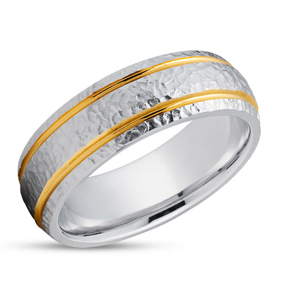 Hammered Wedding Ring - Yellow Gold Wedding Ring - 14K - Dome Wedding Ring - White Gold