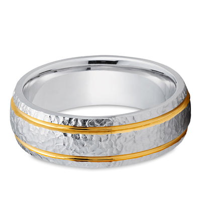 Hammered Wedding Ring - Yellow Gold Wedding Ring - 14K - Dome Wedding Ring - White Gold