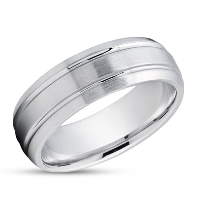 Dome Wedding Ring - White Gold Wedding Ring - 14k White Gold Ring - Wedding Band