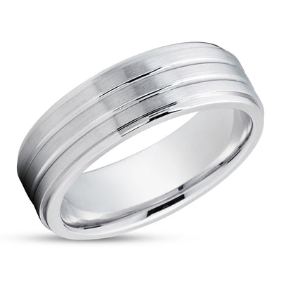 Grooved Wedding Ring - White Gold Ring - Man's Wedding Ring - Woman's Ring - 14k Gold